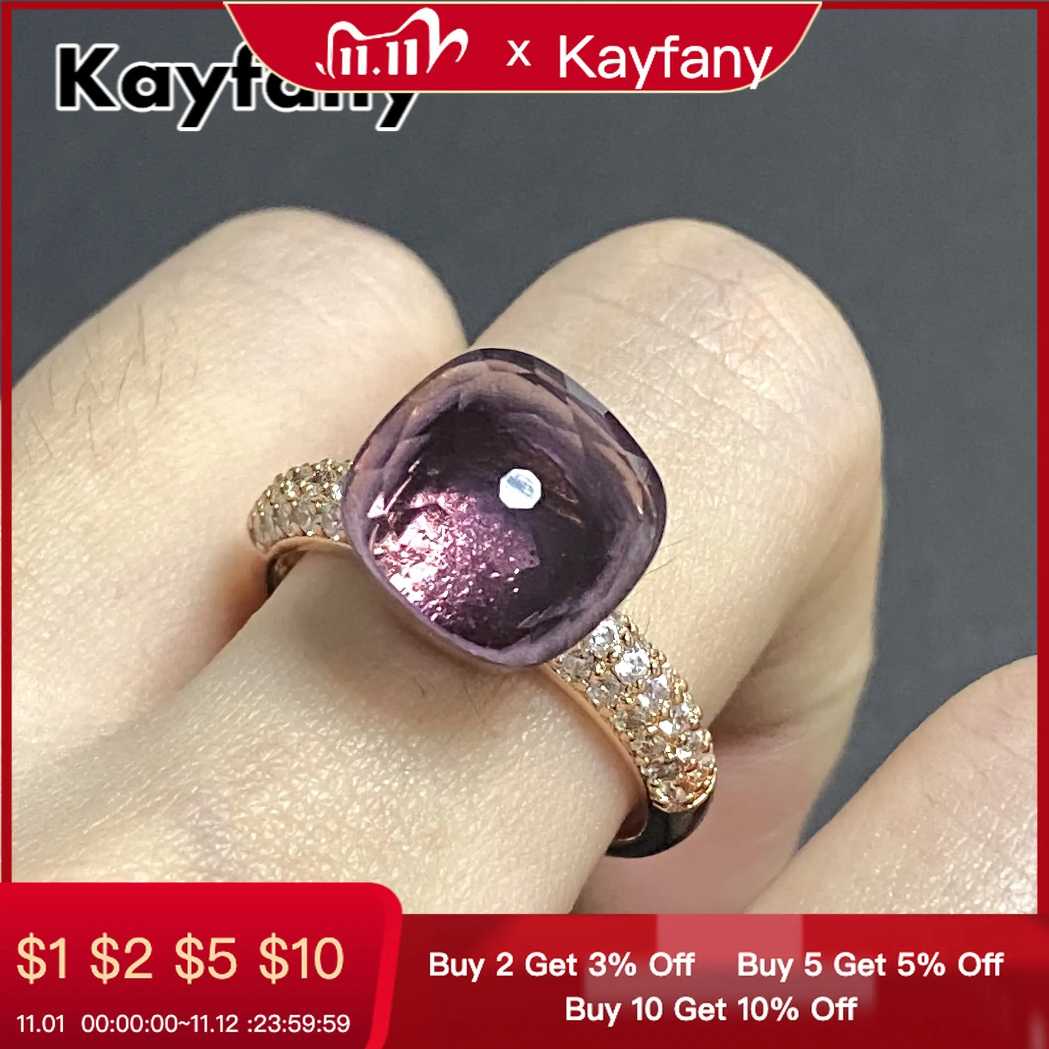 

11.6x7mm Big Stone Natural Crystal Candy Ring With Transparent Zircon Crystal Ring For Women Jewelry Gift Birthday Pomellato