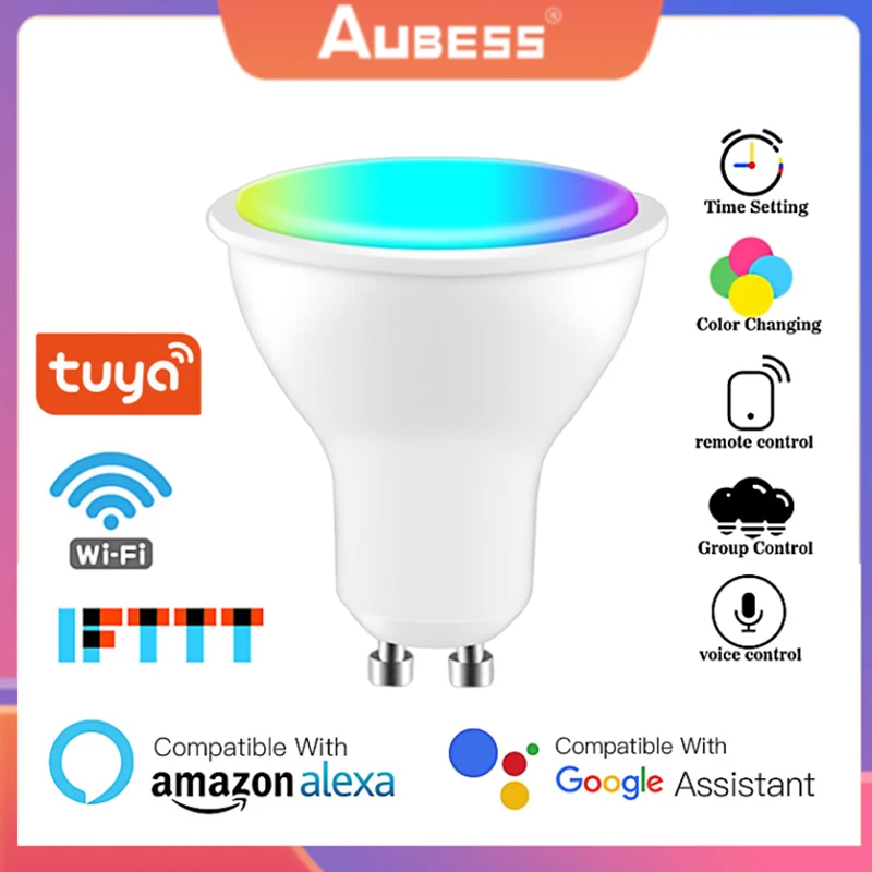 

Приглушаемая светодиодная лампочка RGB + CCT 4 Вт с таймером, голосовым управлением, атмосферсветильник ночником, Wi-Fi, умные лампочки GU10 для укр...