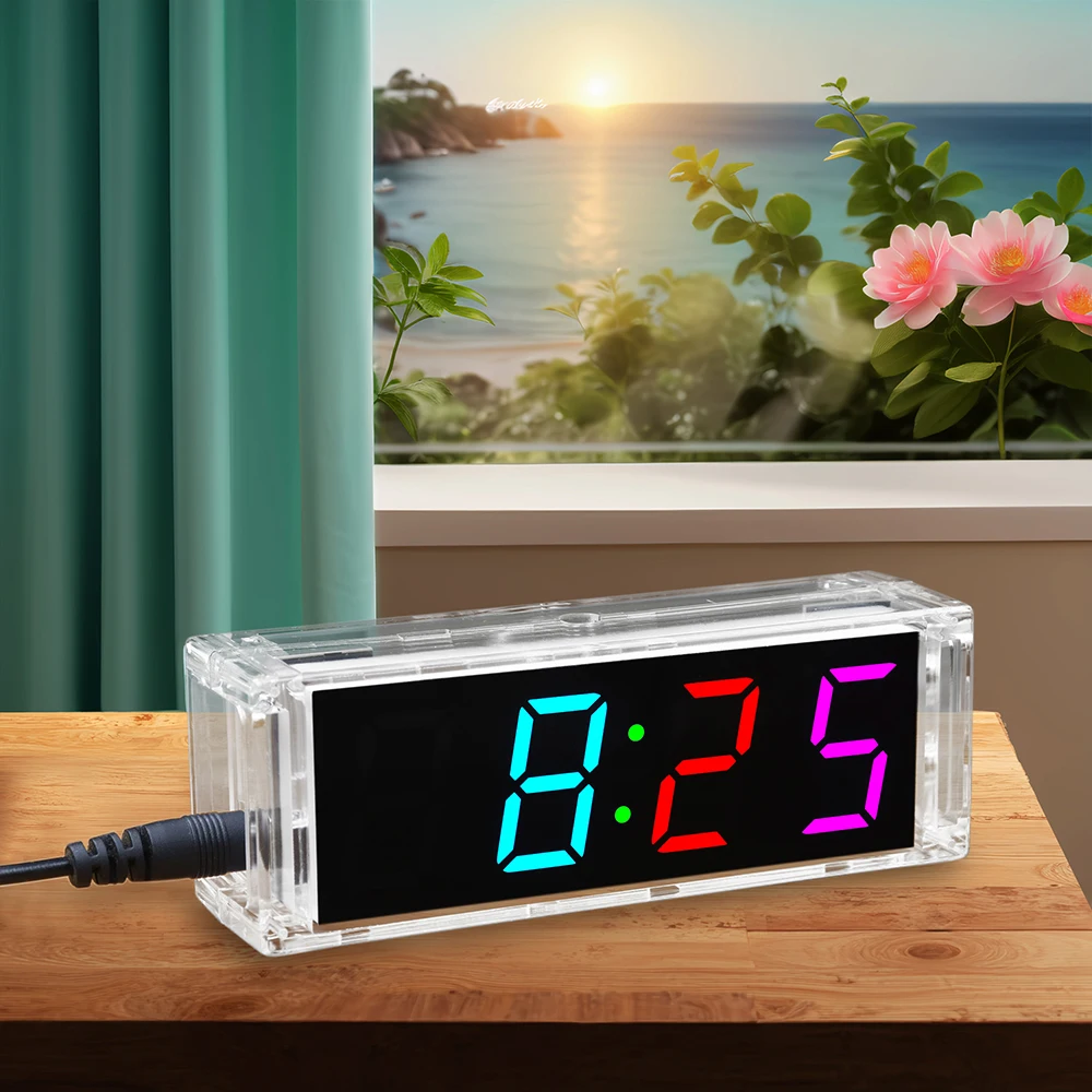 

Многоцветные цифровые часы, комплект «сделай сам», будильник, забавная пайка, школьная сварочная практика, прозрачный корпус