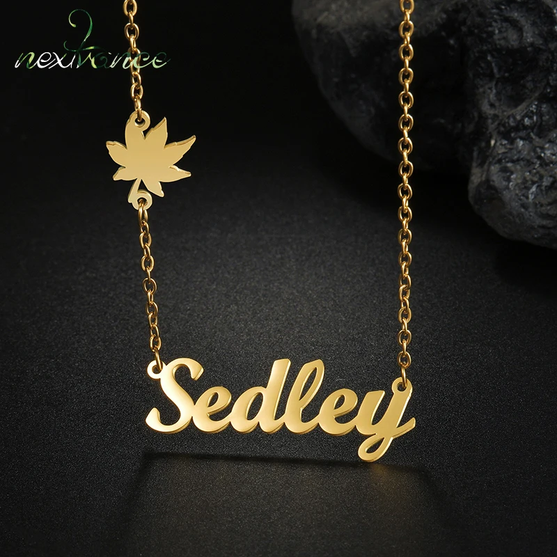 

Nextvance Customized Name Necklace Stainless Steel Maple Leaf Accessory Personalized Nameplate Pendant For Women Jewelry Gift