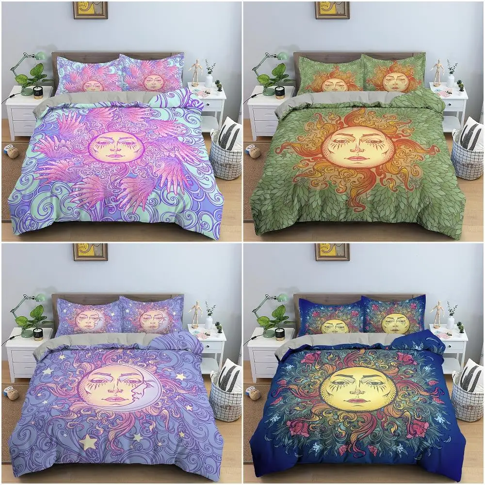 

Sun And Moon Bedding Set Double Duvet Cover Soft Quilt Cover With Zipper Closure Comforter Bedding Sets 2/3Pcs Home Textile