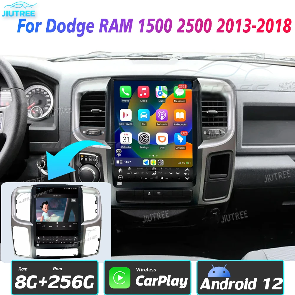13 Inch Android 12 For Dodge RAM 1500 2500 2013-2018 Car Radio Carplay GPS Multimedia DVD Player Tesla Navigation Head Unit