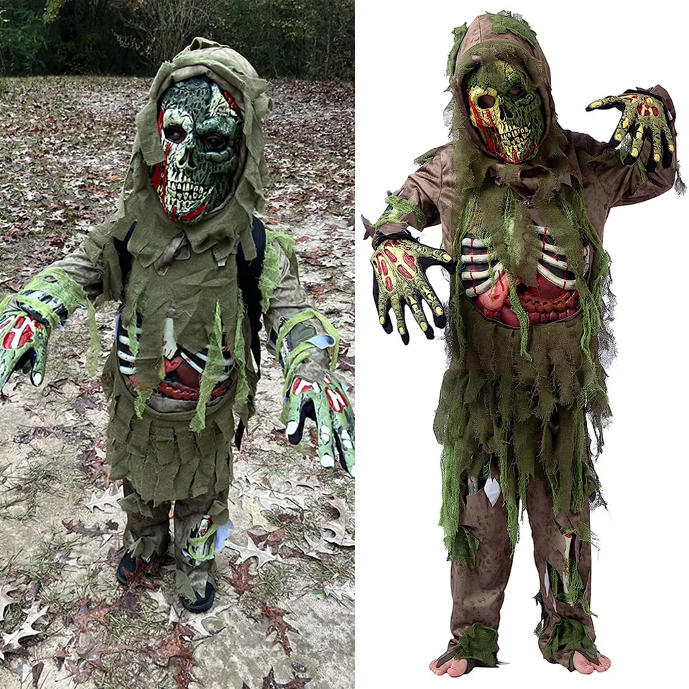 

Child Halloween Skeleton Zombie Deluxe Costume Cosplay Kids Bloody Swamp Living Dead Skull Monster Purim Carnival Party Suit
