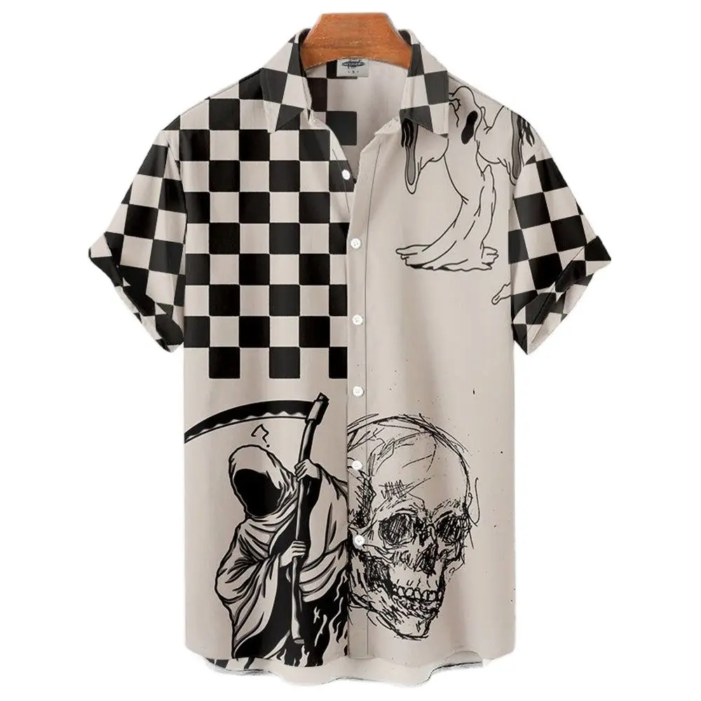 

2022 camisas de halloween para homens esqueleto camisas havaianas homem trajes festivos rua hip hop moda manga curta topo