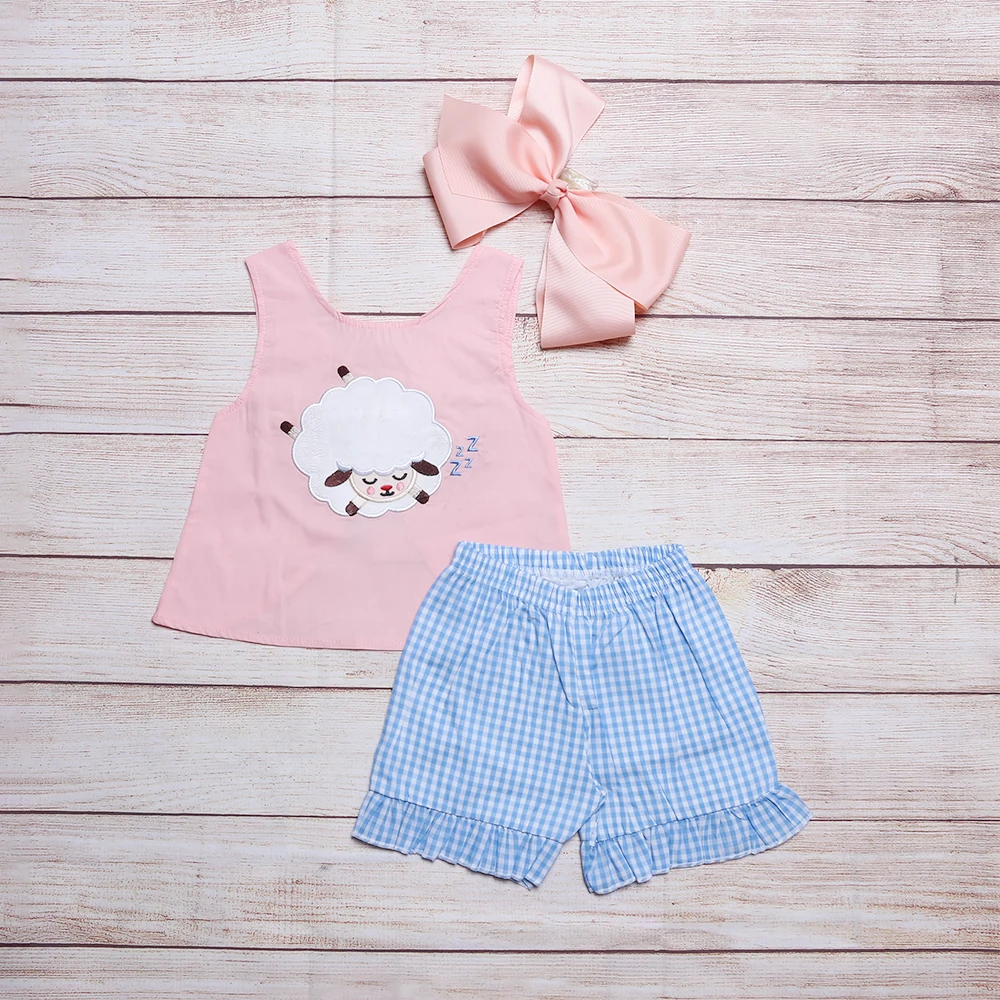 

2 шт., детские летние шорты в клетку с вышивкой