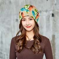 classic style adult ladies print multifunctional hat three uses warm pile hat stylish beanie hat can be used as scarf and mask