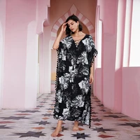 2022 chic elegant black flower maxi dress for women lady vacation hotel home clothing summer suit female nightgown long robe