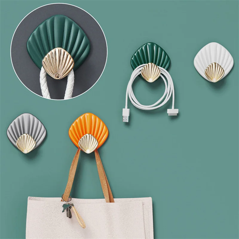 

4pcs Creative Shell Shape Wall Hanging Hook Punch-free Strong Adhesive Hook Bathroom Kitchen Wall-mounted Seamless Sticky Hook