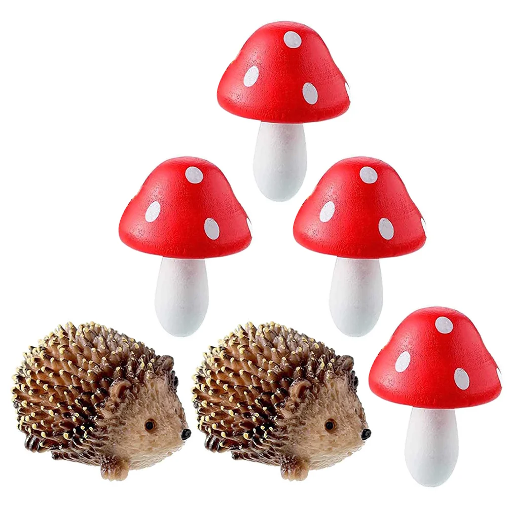 

Miniature Figurines Crafts Decorative Small Hedgehog Mushroom Statues Garden Desktop Ornament Accessories