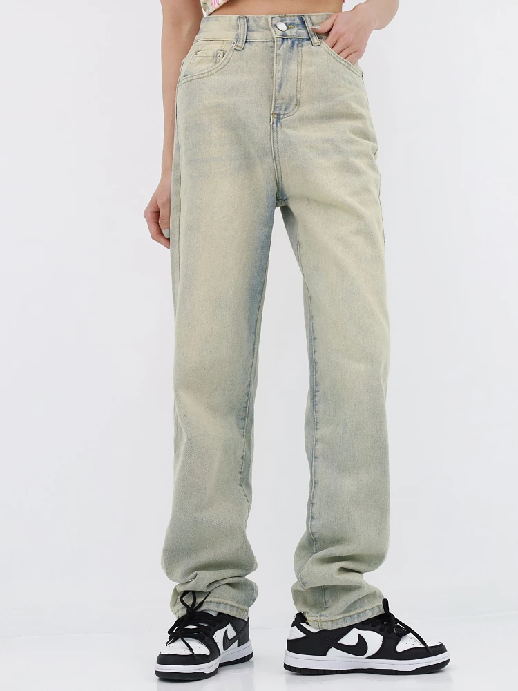 

Straight Leg Cement Yellow Jeans For Women High Waist Denim Trousers Mom Jean Baggy Pants Casual Comfort Trousers Oversize 2022