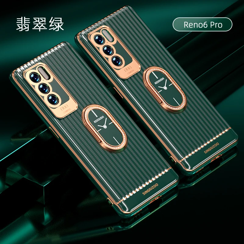 

Luxury Plating Matte Soft Phone Case For OPPO R17 A9 A11X Reno 6 5 Pro 4 3 Fashion Clock Ring Stand Holder Back Silicone Cover