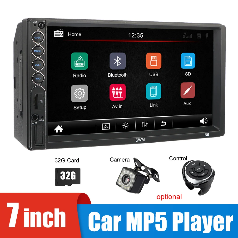 

12V Car MP5 Player 7inch Screen Audio Radio Stereo Steering Wheel Buttons Rear View Camera Automobile Accessories Bluetooth 4.0