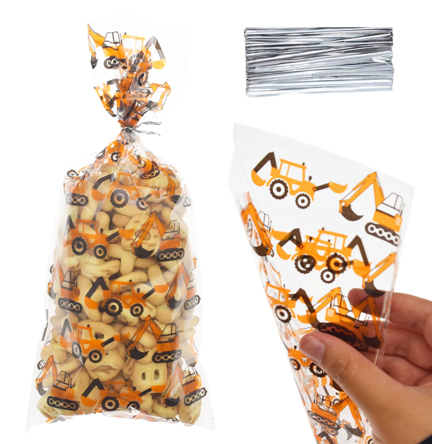 Строительный автомобиль Экскаватор Бульдозер пластиковый подарочный пакет с