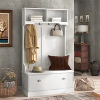 With Coat Rack 3-in-1 Design 4 Hooks White 72 In High Hall Tree With Storage Bench For Living Room Hallway Shoe Storage Cabinet