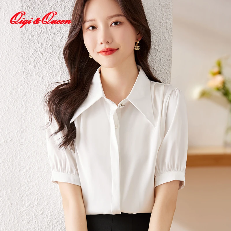 

Qiqi&queen 2023 Summer New Female Tops Korean Style Loose Blouse Women's Office Professional Casual Shirts Chiffon Shirt Blusas