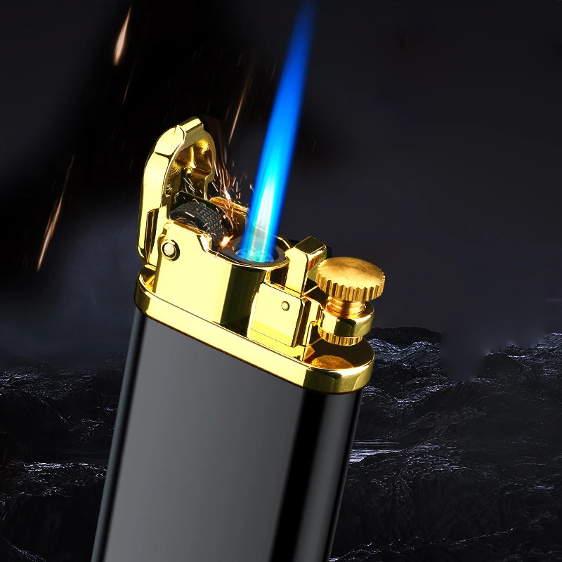 Creative Straight Blue Flame Windproof Lighter Metal Gas Lighter Cigarette Accessories Cool Gadgets Men Gifts Unusual Lighters