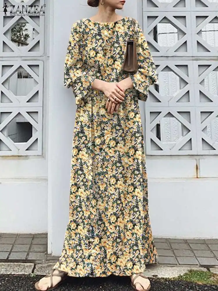 

2022 ZANZEA Модное Длинное платье с длинным рукавом с принтом Платья с круглым вырезом свободное праздничное платье женское богемное платье бол...