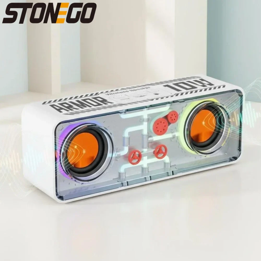 Фото Беспроводная Bluetooth-колонка STONEGO с прозрачным корпусом, для дома и компьютера, для киберспорта, с цветной подсветкой, стальной басовой диафрагмой №1