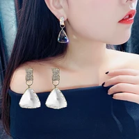 delysia king women simple high grade crystal earrings trendy elegant temperament transparent geometric triangle ear stud