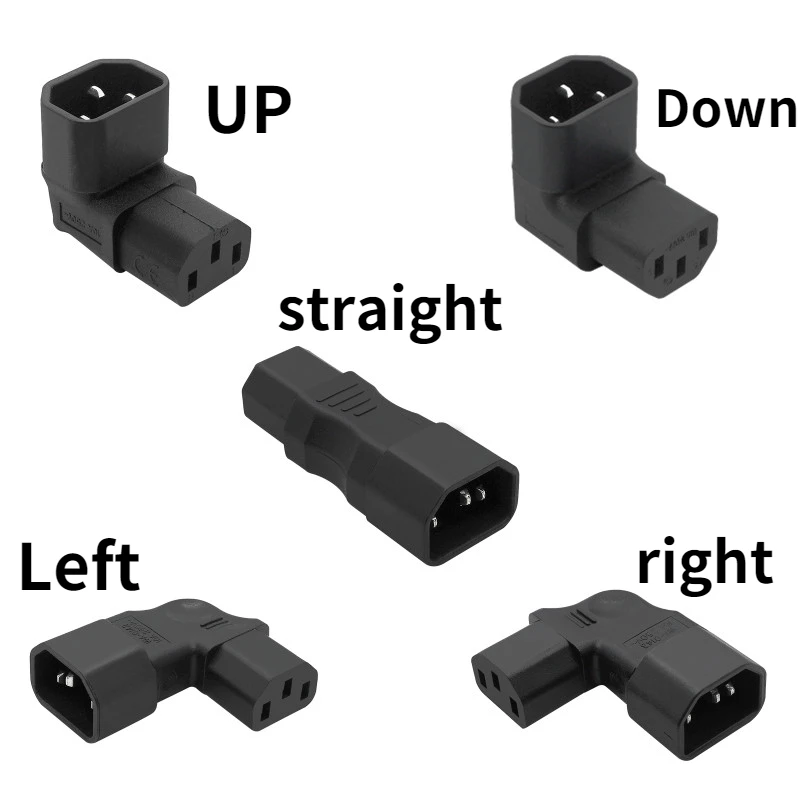 

IEC 320 C14 to C13 AC Adapter IEC 320 3 pin Male to Female extend 90 Degree Down Up Left Right straight Angle AC converter