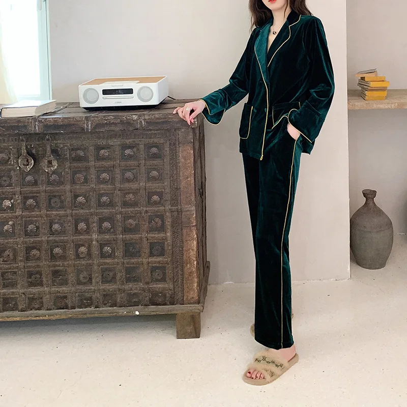 Новый бархатный женский пижамный комплект из 2 предметов Милая женская одежда
