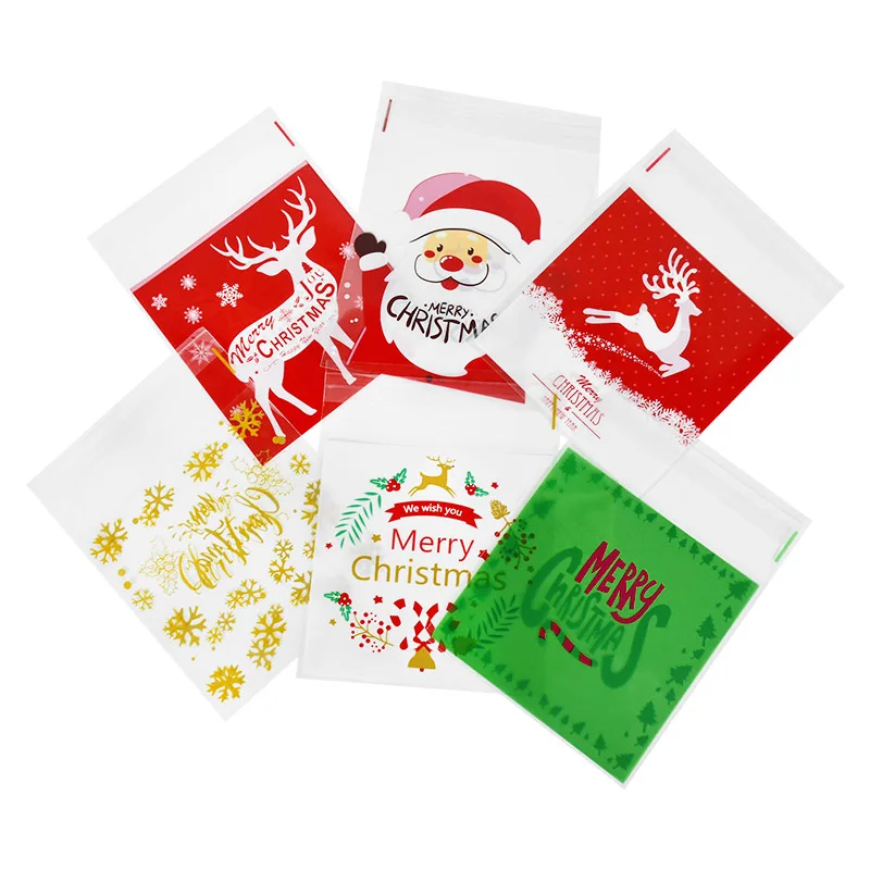 

100Pcs 10cm Merry Christmas Candy Cookie Bags Plastic Self-adhesive Snack Packaging Bags Santa Christmas Decoration Navidad 2022