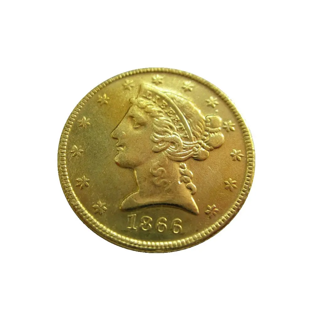 

Копия монеты с головой свободы США 1866 P, S $5 позолоченные (половина Eagles)