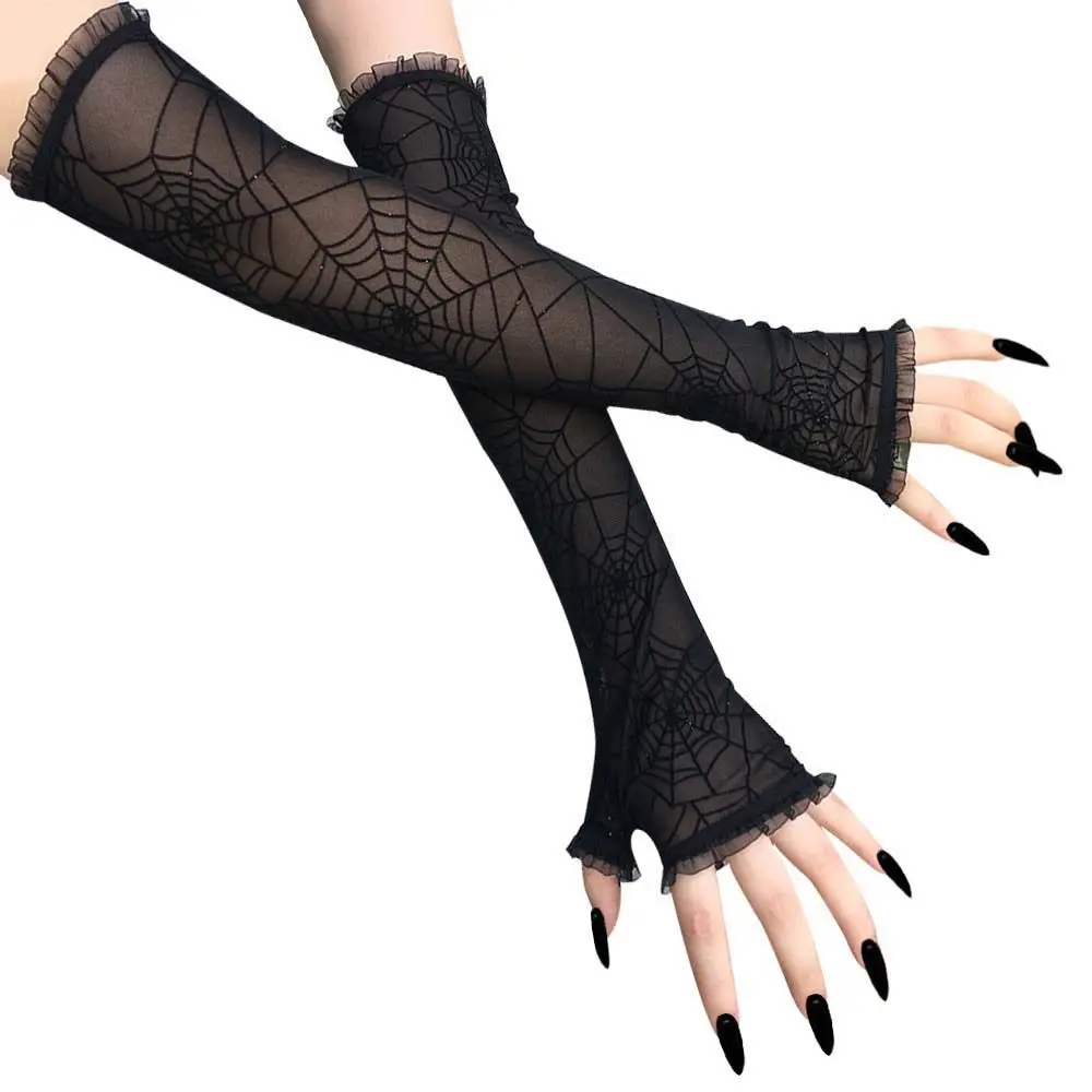 

Модные сексуальные летние женские короткие кружевные перчатки с закрытыми пальцами, Женские водительские черные перчатки с узором паутины...