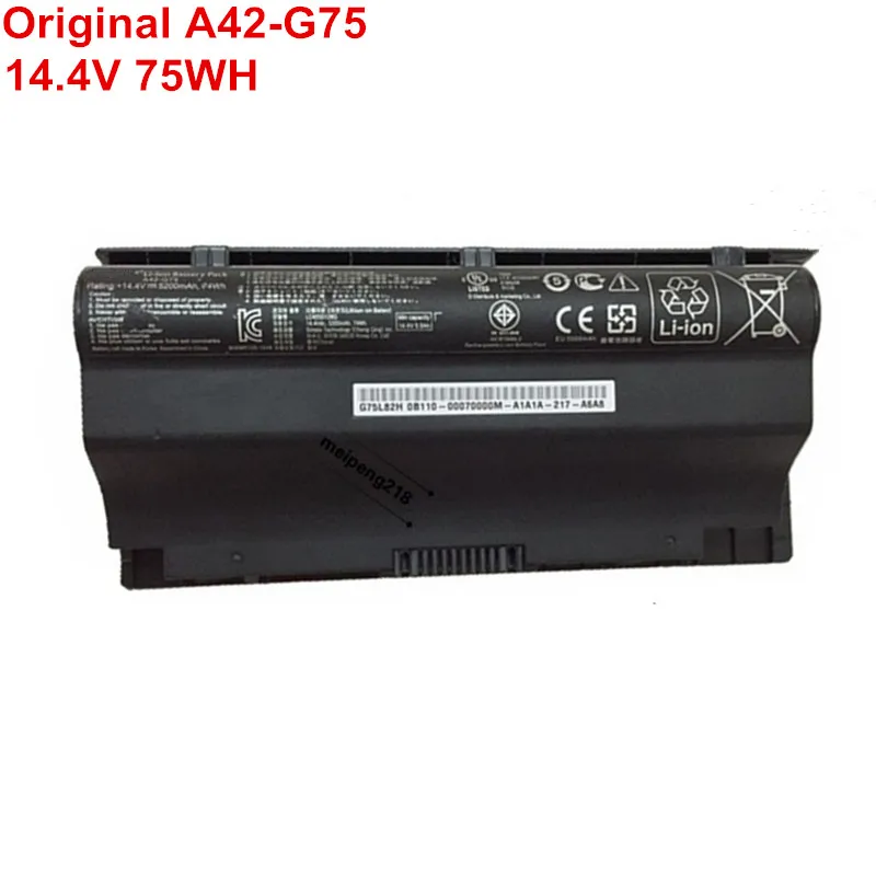 

14.4V 75WH 5200MAH New Genuine Laptop Batteries Original A42-G75 For ASUS G75 G75V G75VM G75VW G75VX 3D Series 0B110-00070000