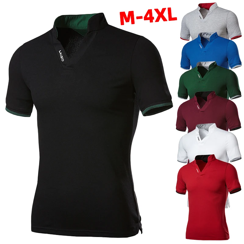

Casual V-Neck Solid Tees Men Shirts shorts Sleeves Pullover Trendy Shirts Tops Men Golf Sports t-shirt