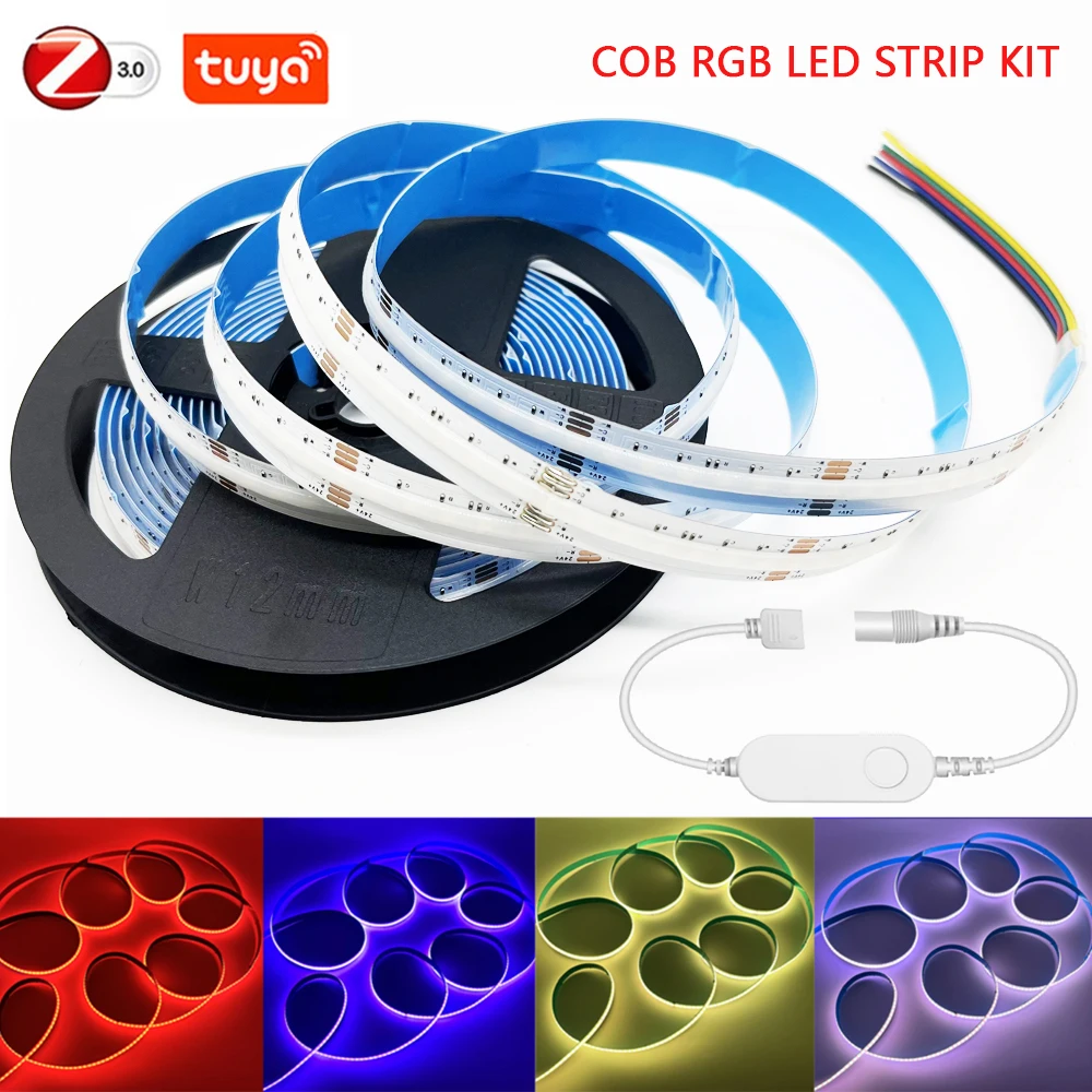 

1M-5M Tuya Zigbee DC24V RGB COB LED Light Strip 630LEDs/m High Density FOB COB RA90 Linear Dimmable Led Lights for Smartthings