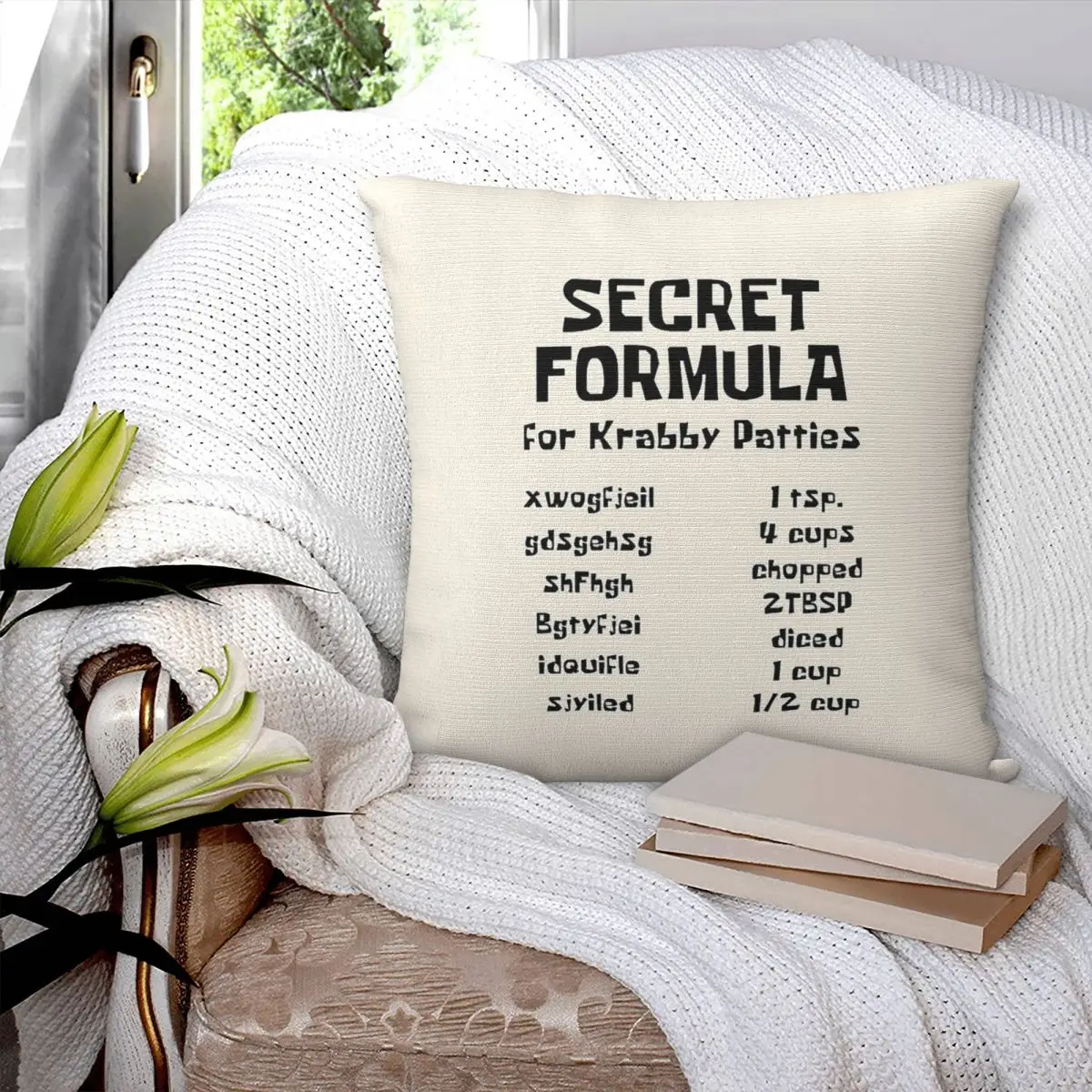 Фото Наволочка Secret Formula Krabby Patty из полиэстера, льна и бархата, креативная, с декоративной молнией, для диванной подушки №3