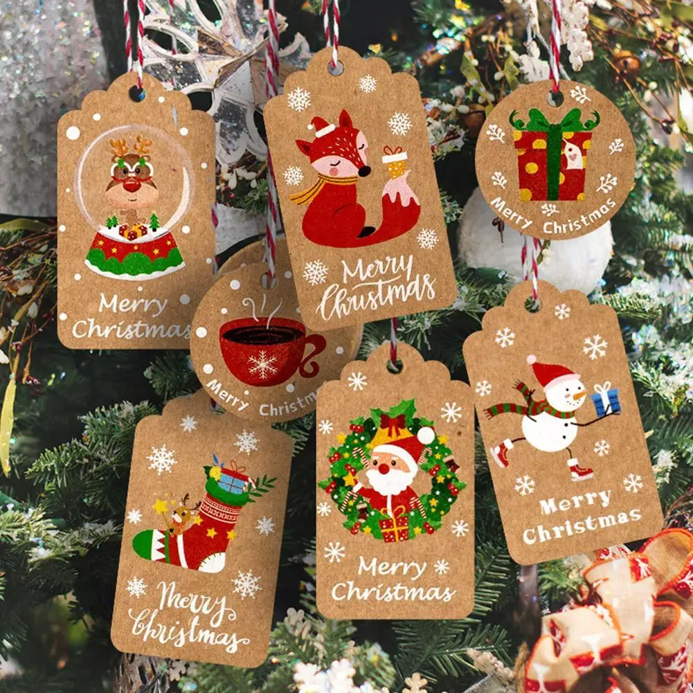 

100PCS Merry Christmas Kraft Paper Tags Xmas Tree Hanging Label New Year Party Gift Tag Cookie Packaging Blessing Card Supplies