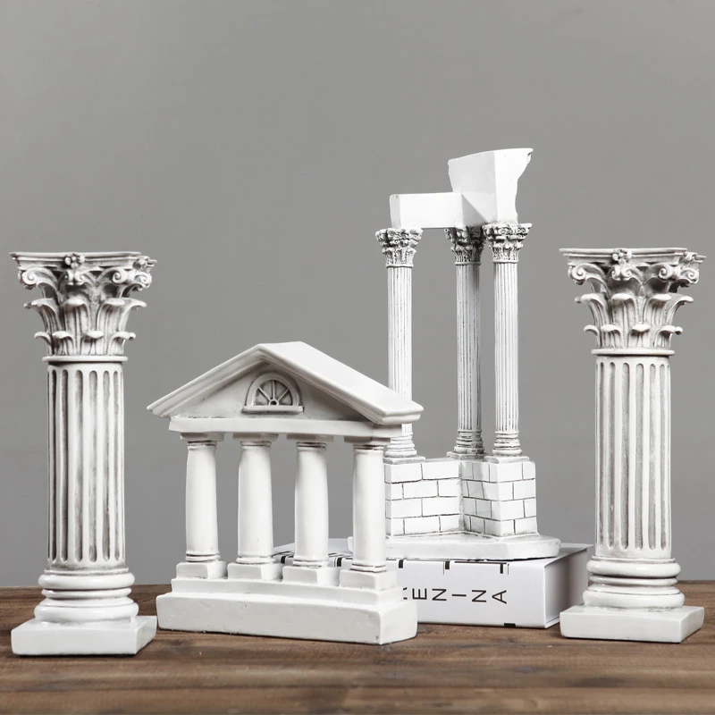 

Resin European Architecture Figurines Greek Temple Roman Column Sculpture White For Home Decor Gift Restaurant Decoration