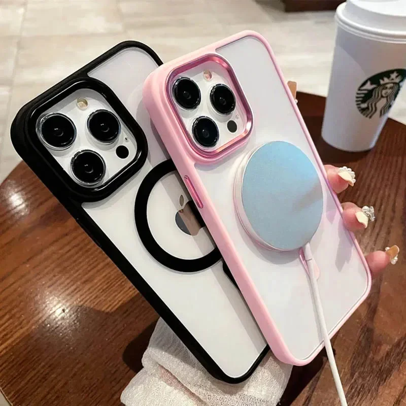 Чехол для iPhone 16 15 14 Plus 13 12 11 Pro Max магнитный Прозрачный ударопрочный чехол-бампер