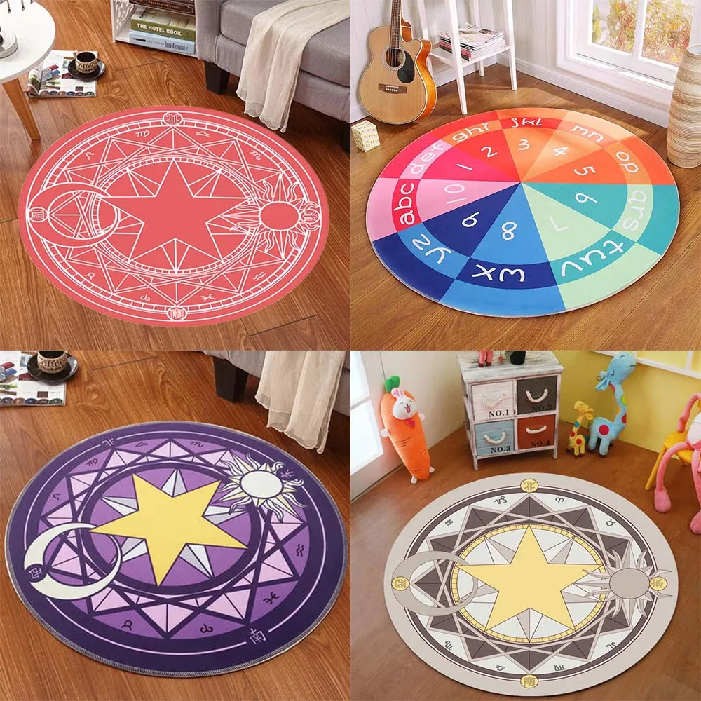 

Cute cartoon cherry blossom magic tarot round carpet home living room bedroom floor decoration computer chair mat carpet