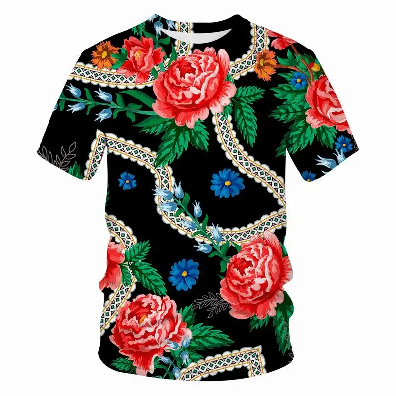 

2022 Summer Fashion New rose 3D flower Printing Pattern Men's Short Sleeve Trend Casual T-shirt Apparel art Men clothing Tops