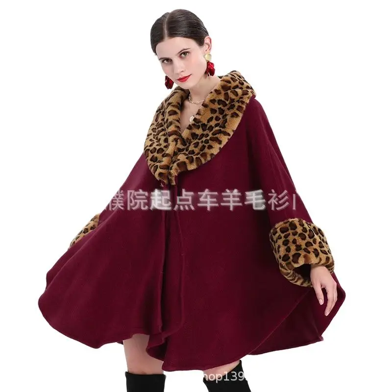 2022 Winter Maternity Fashion Coats Plus Size Leopard Collar Patchwork Long Sleeve Pregnant Women's Outwear Loose Capes Ponchos