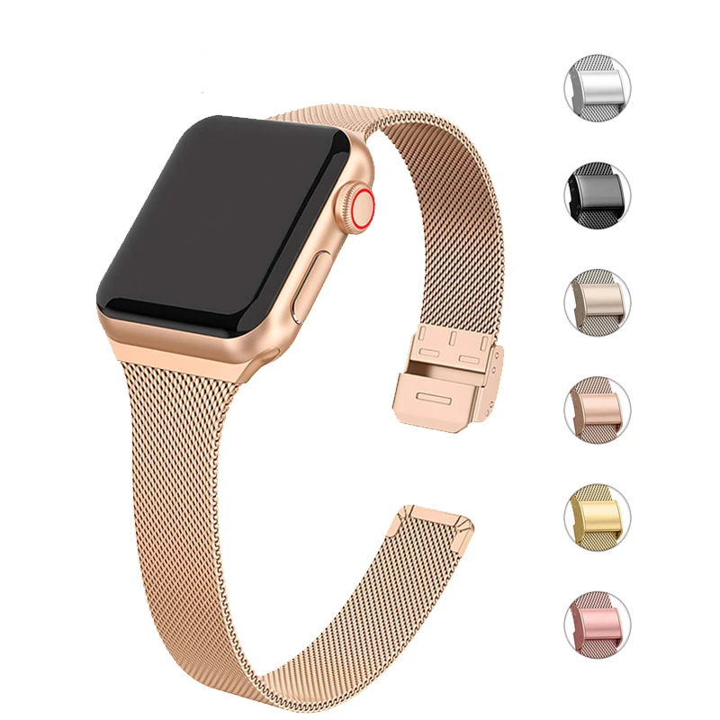 

Металлический ремешок для Apple Watch 7 6 SE 5 4 3 2 1, тонкий браслет «Миланская петля» из нержавеющей стали для Iwatch 38 мм 40 мм 45 мм 42 мм 44 мм