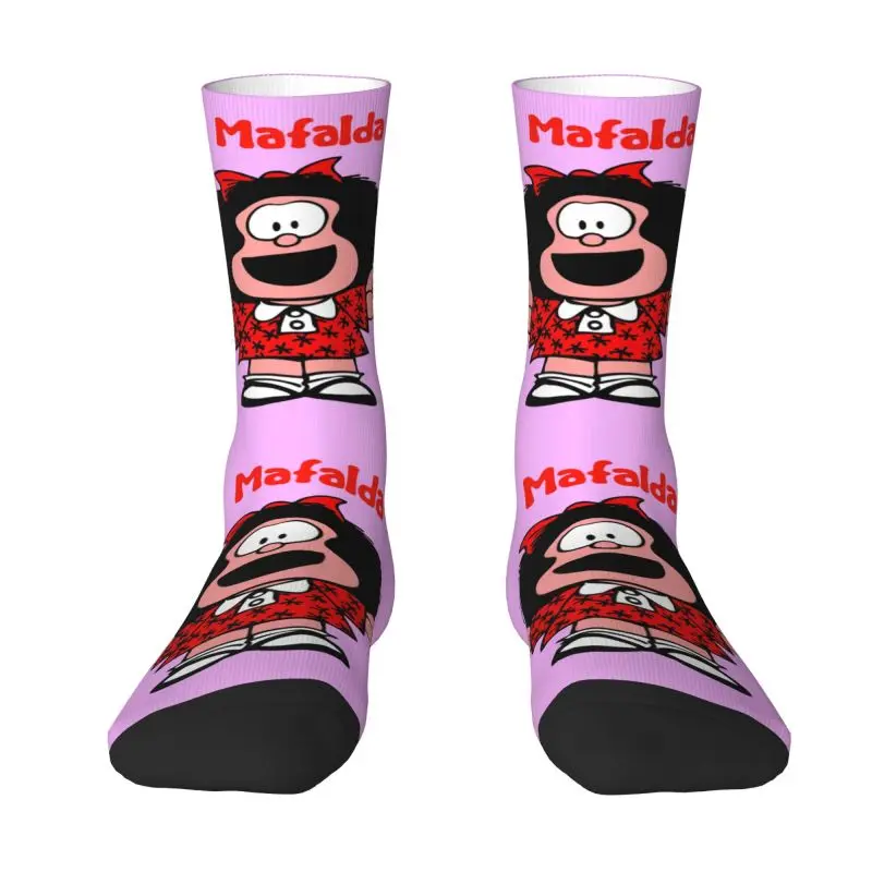 

Cool Mens Classic Comic Mafalda Dress Socks Unisex Breathbale Warm 3D Print Quino Cartoon Crew Socks