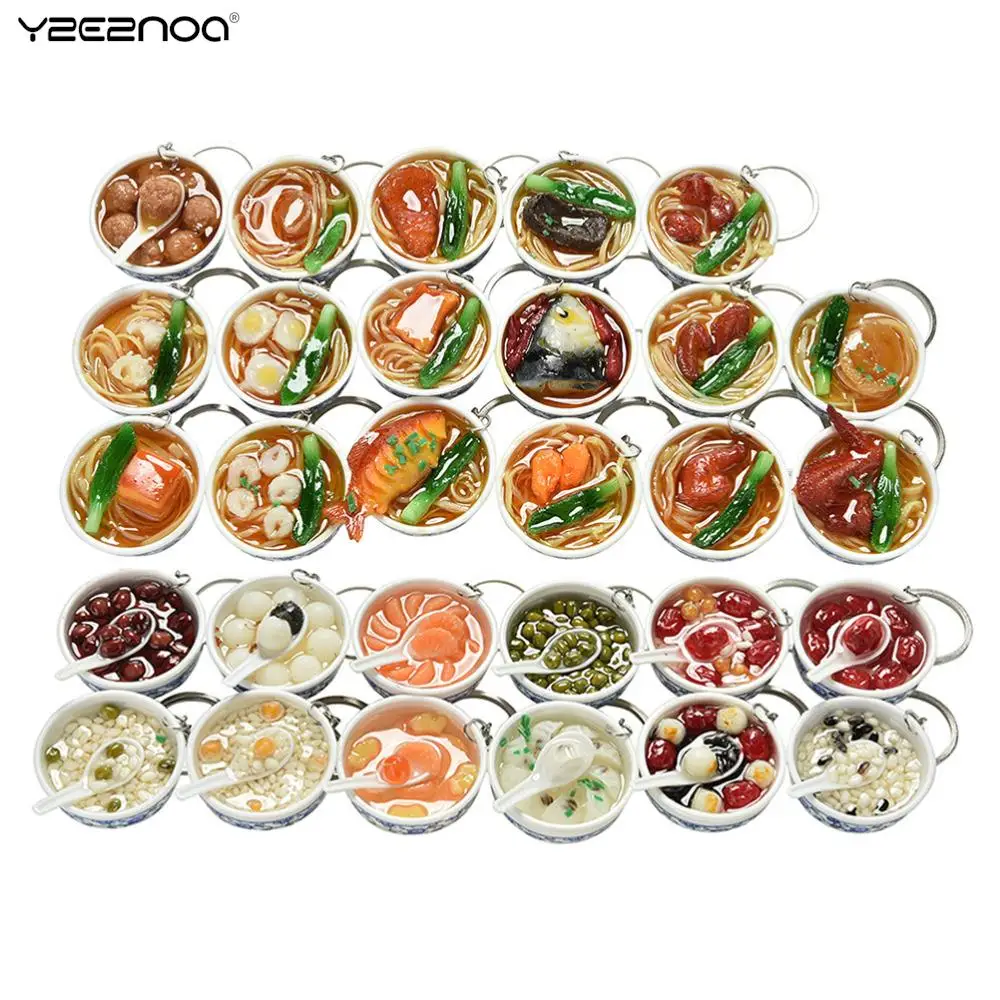 

Mini Noodle Creative Keychain Chinese Blue And White Porcelain Food Bowl Bag Pendan Creative Simulation Food Key Chains