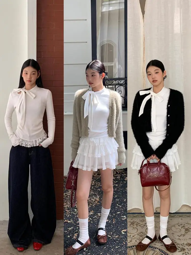 Yedinas Fairycore футболка женская с длинным рукавом на шнуровке бантом футболки одежда