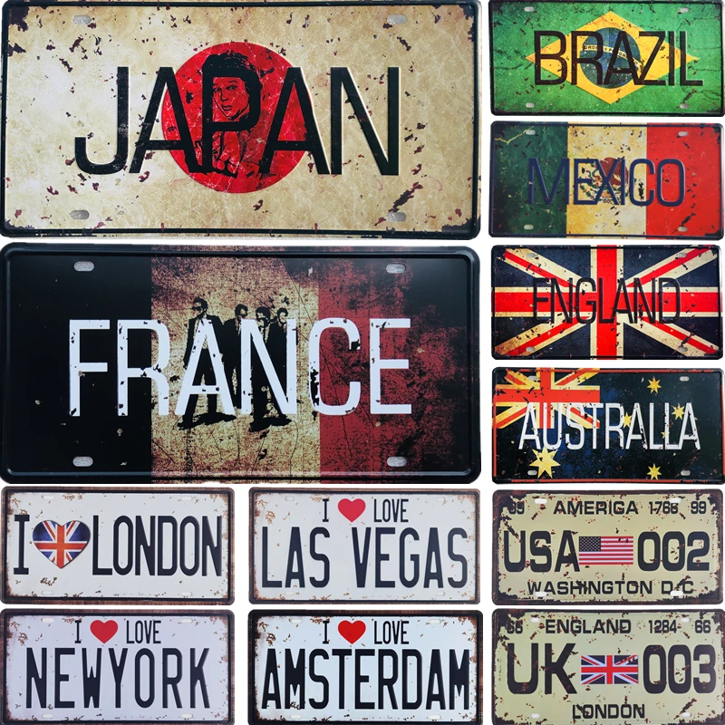 

Japan Usa Mexico Italy France Flag Amsterdam Metal Tin Signs Car License Number Plate Bar Pub Cafe Home Wall Decoration