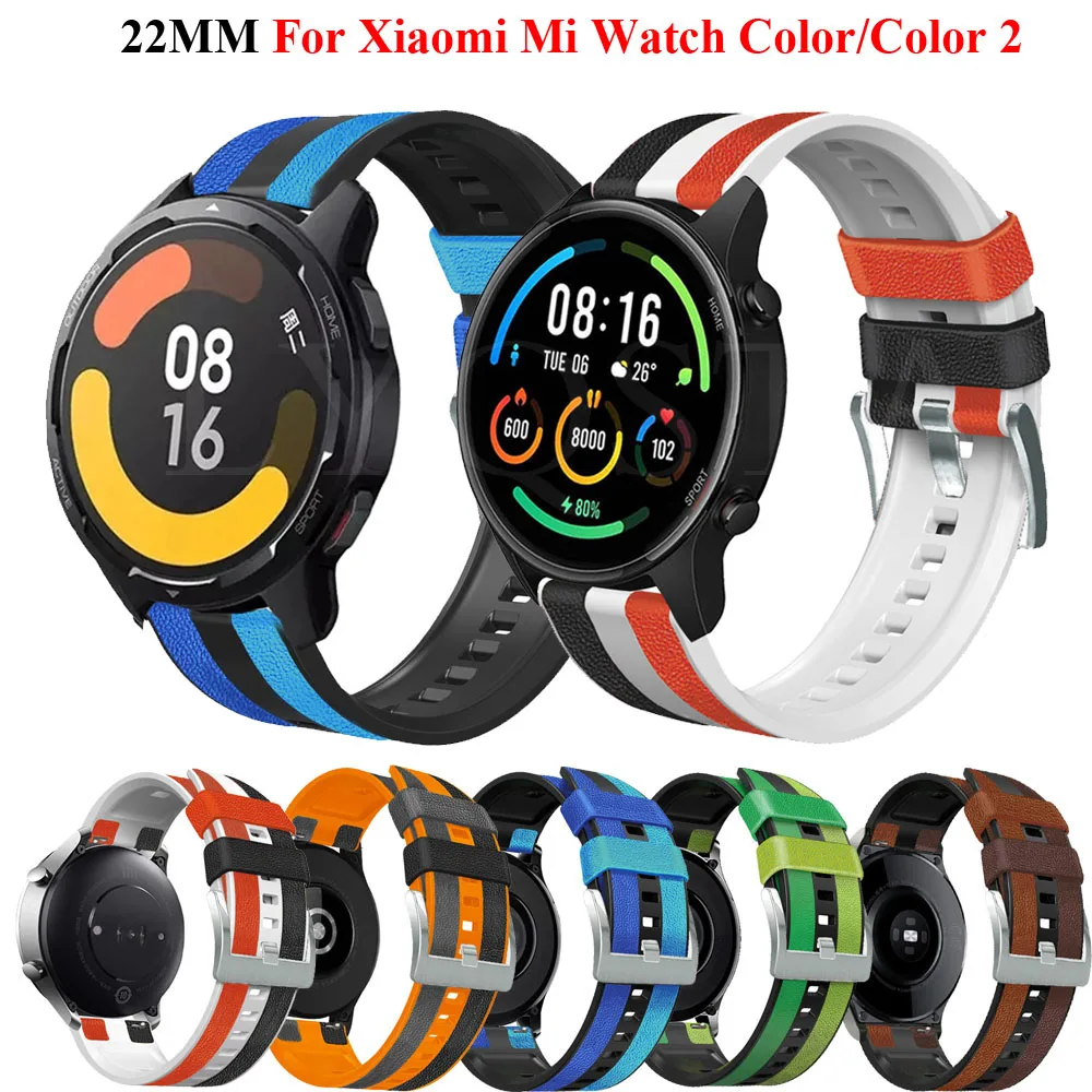 

Ремешок для часов Xiaomi Mi Watch Color/Mi Watch Color 2, спортивный браслет из силикона и кожи для смарт-часов, 22 мм