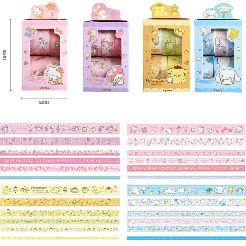 

8CM Sanrios Kawaii Kitty Cinnamoroll Mymelody Pompom Purin Cartoon Cute Washi Tape Gift Box Decoration Notebook Stickers