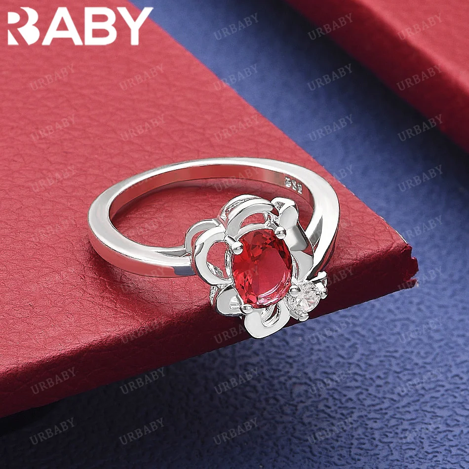 Фото Кольцо URBABY из стерлингового серебра 925 пробы с красными цирконами, размер 7-10, модные ювелирные украшения, очаровательные свадебные и помолвочные аксессуары №1