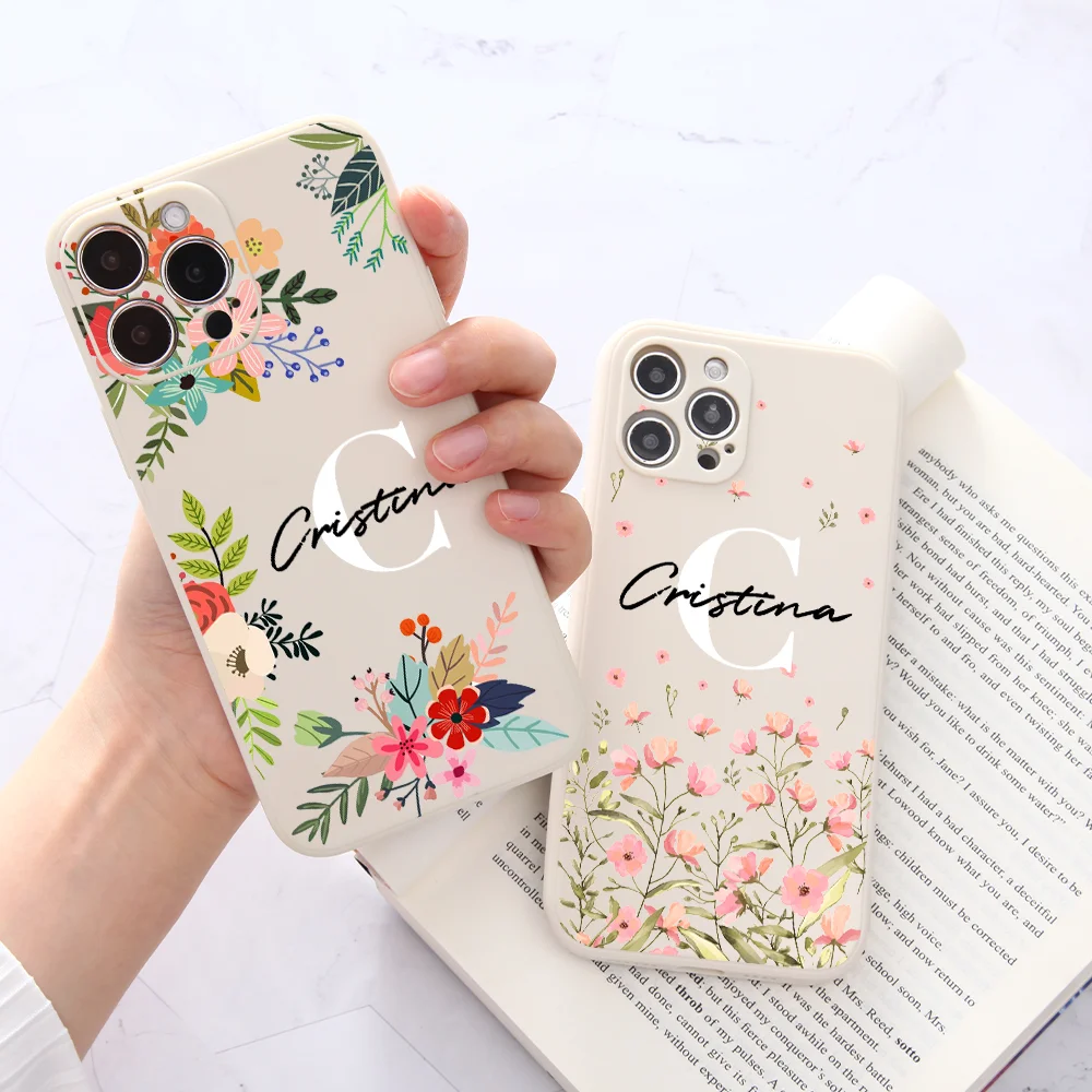 Custom Name Flower Patter Phone Case For iPhone 13 12 11 Pro Max X XR XS 7 8 Plus SE Mini Personalized Soft Cover For iphone 13