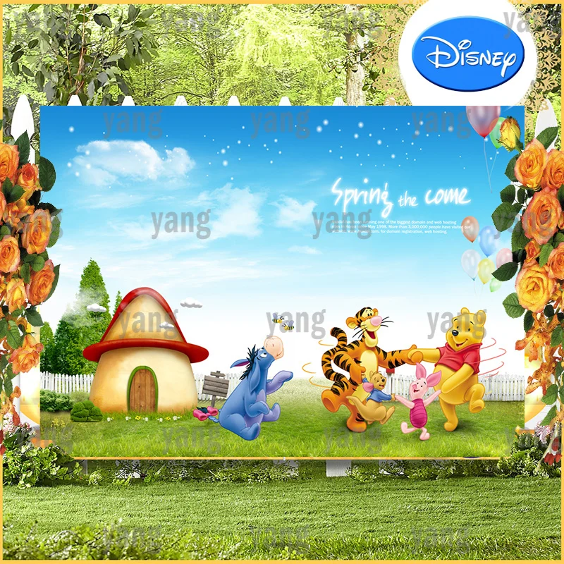 Disney  Dancing Party Cartoon Colorful Backdrop Wall  Winnie Bear Tigger Piglet Banner Custom Baby Shower Background Birthday