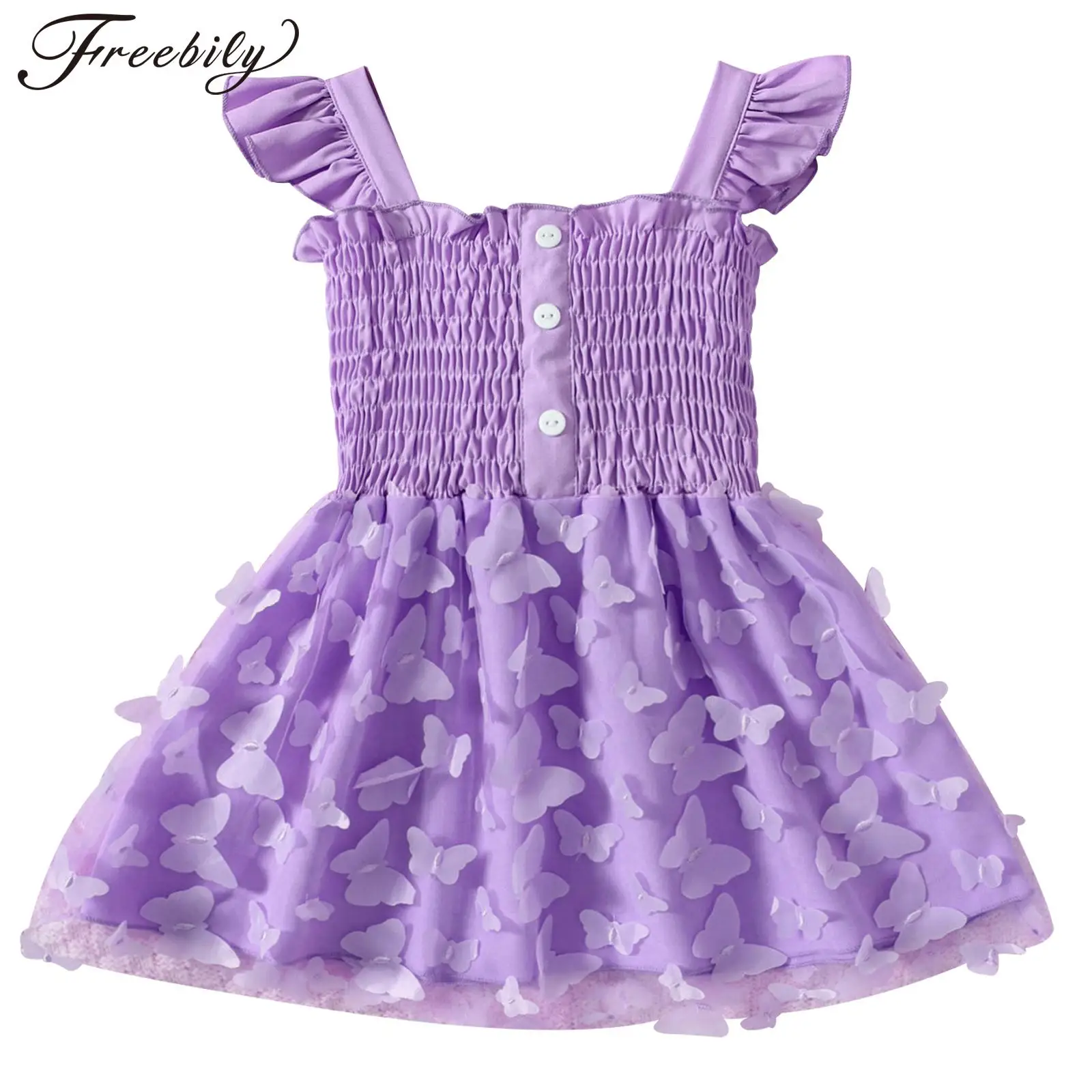 

Платье принцессы для маленьких девочек, милое летнее фатиновое платье с оборками, без рукавов, с бабочкой, для маленьких девочек