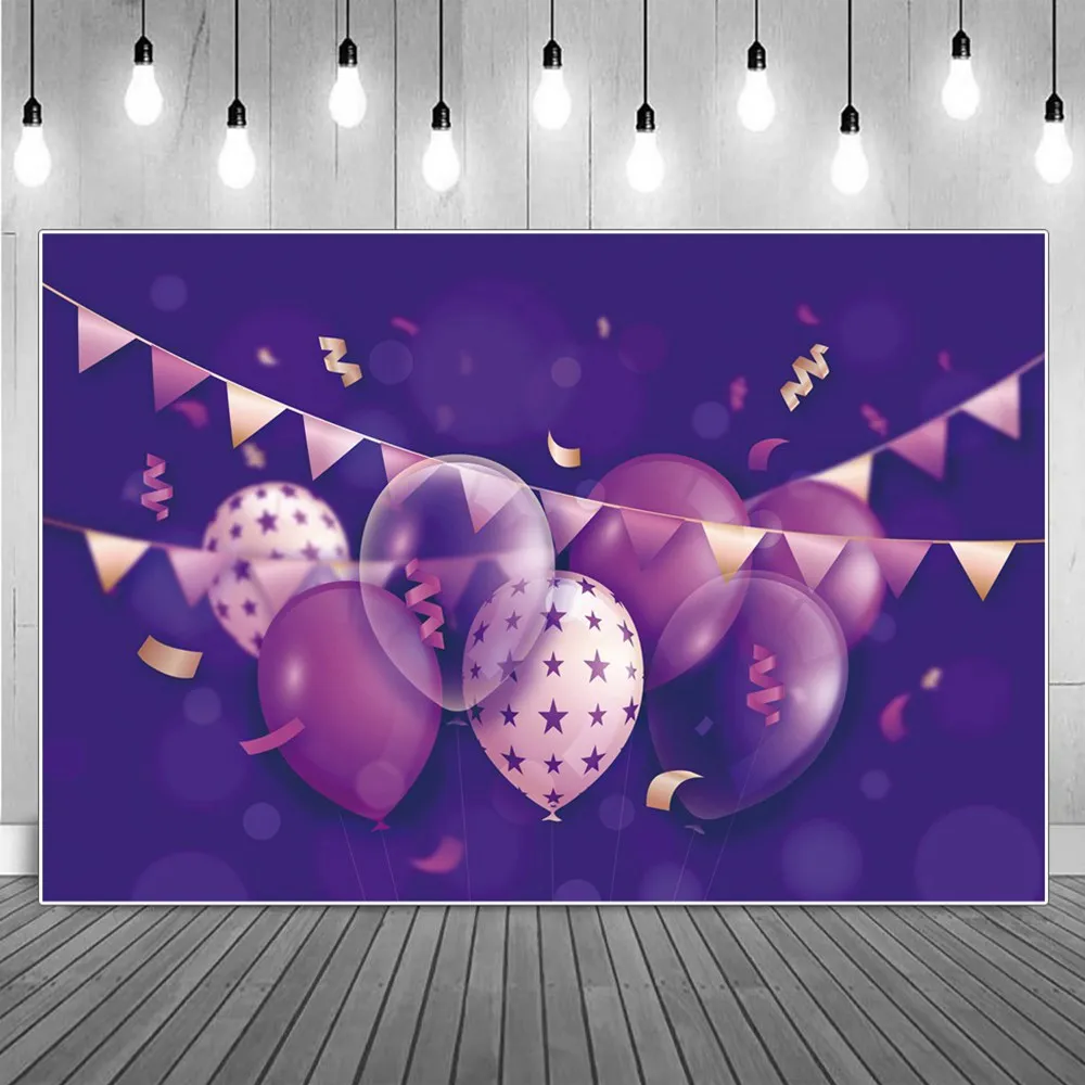 

Balloon Bokeh Photography Backdrops Bunting Flags Celebration Banner Custom Baby Birthday Party Decoration Photocall Backgrounds